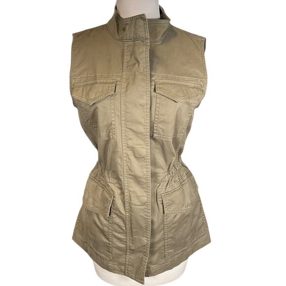 Banana Republic Sage Green Utility Peplum Vest Size Small Drawstring Waist - Picture 1 of 11